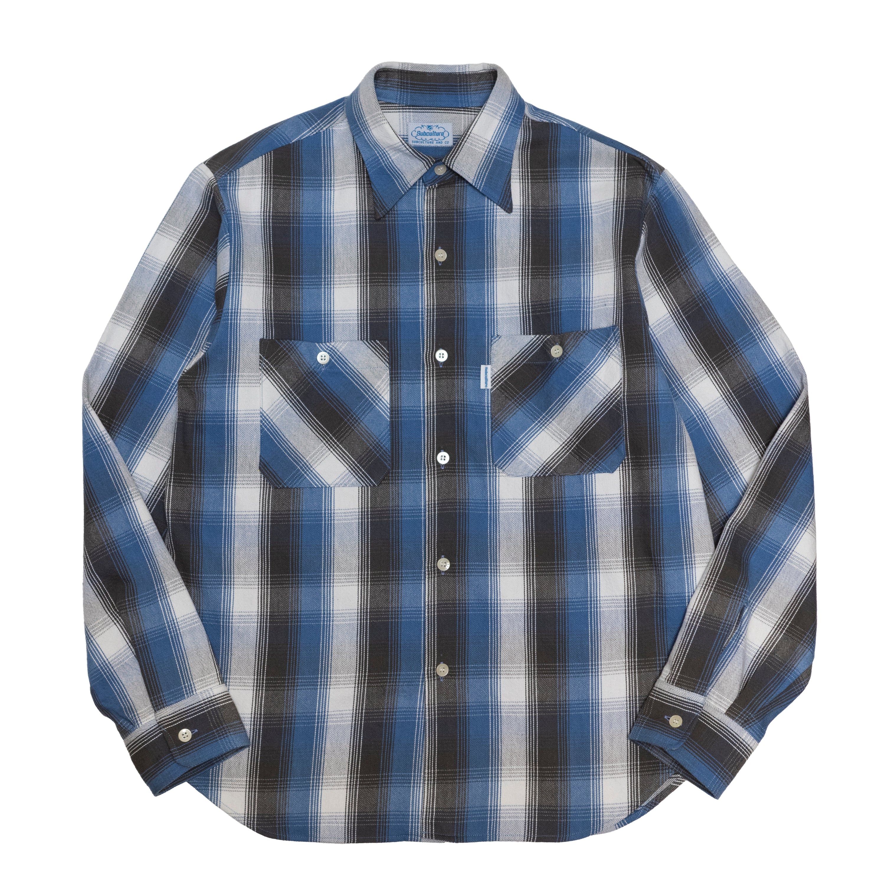 サブカルチャー　SUNFADED YARNDYED FLANNEL SHIRT SUN－FADED YARN-DYED FLANNEL SHIRT / BLUE WHITE CHECK – SC