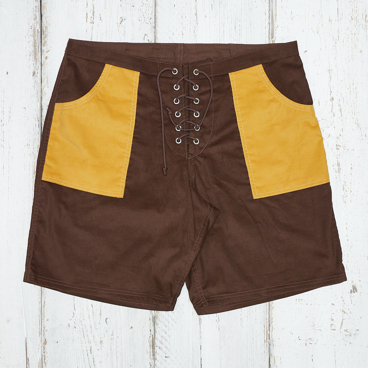 CORDUROY SURF SHORTS / BROWN×MUSTARD – SC WEB