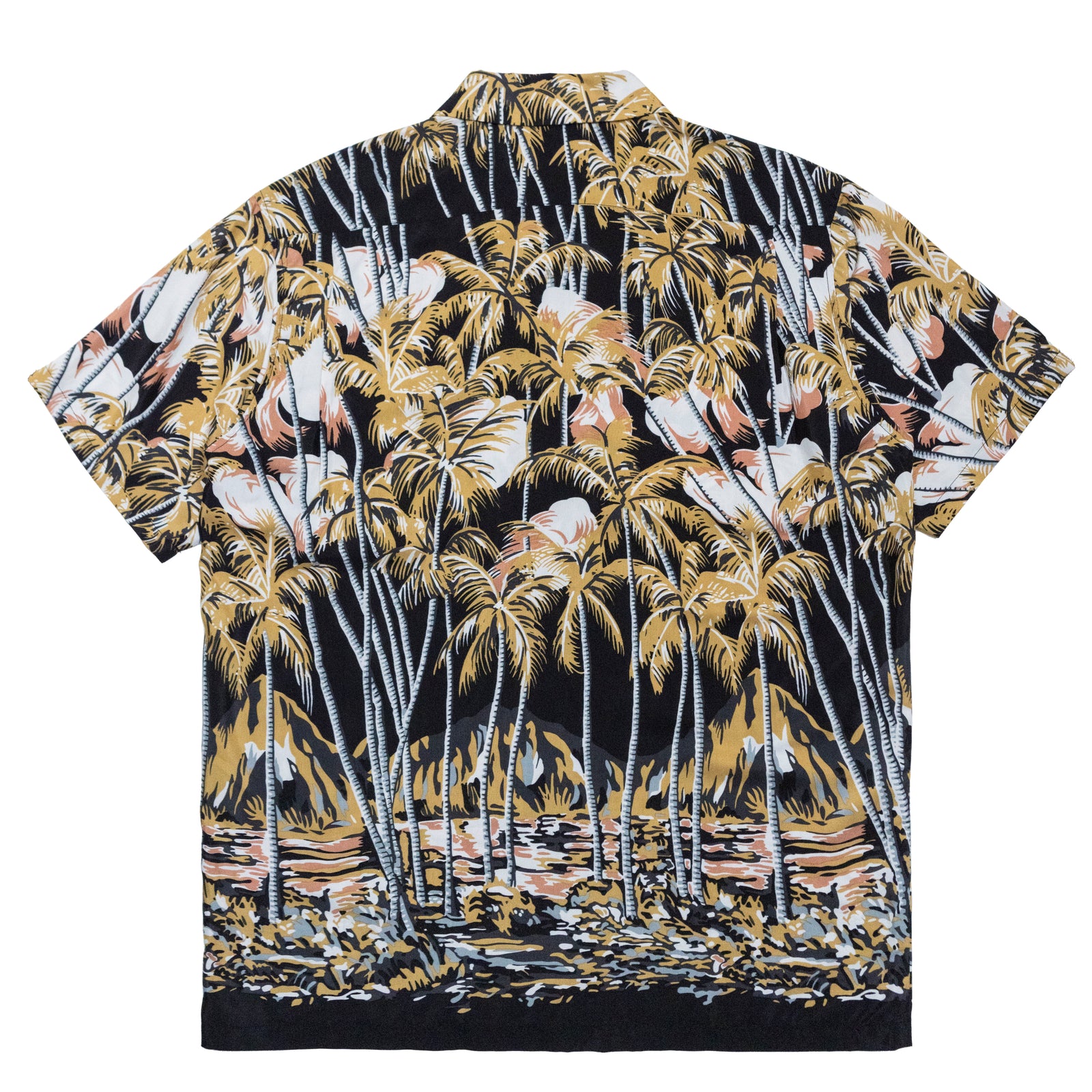 VINTAGE STYLE ALOHA SHIRT – ISLAND SUNSET PALM / BLACK – SC WEB STORE