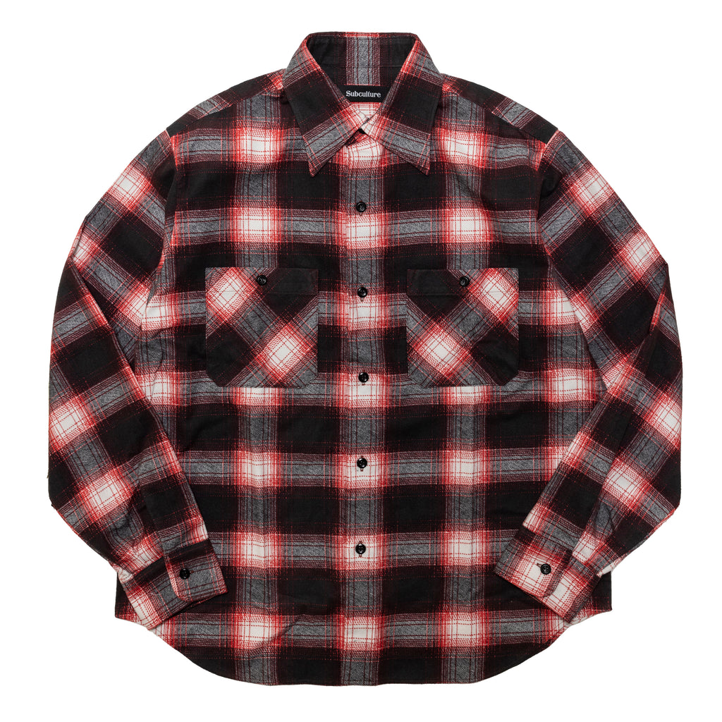 SUBCULTURE  OMBRE CHECK SHIRT / REDサムズ
