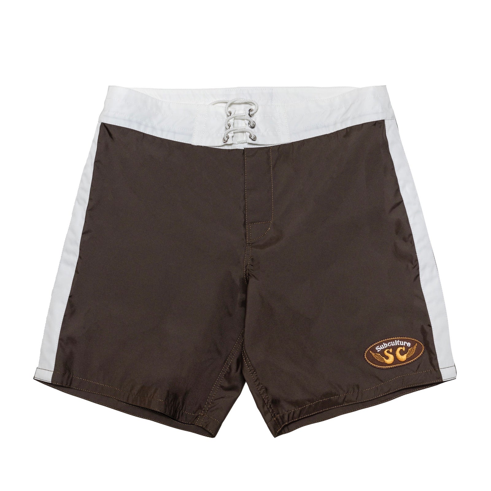 NYLON SURF SHORTS / OLIVE×WHITE – SC WEB STORE