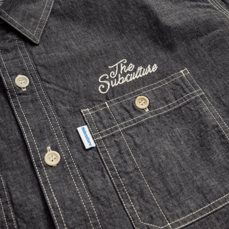 サブカルチャーsc CHAMBRAY SHIRT INDIGO×IVORY刺繍 CHAMBRAY SHIRT / BLACK×IVORY刺繍 – SC WEB STORE