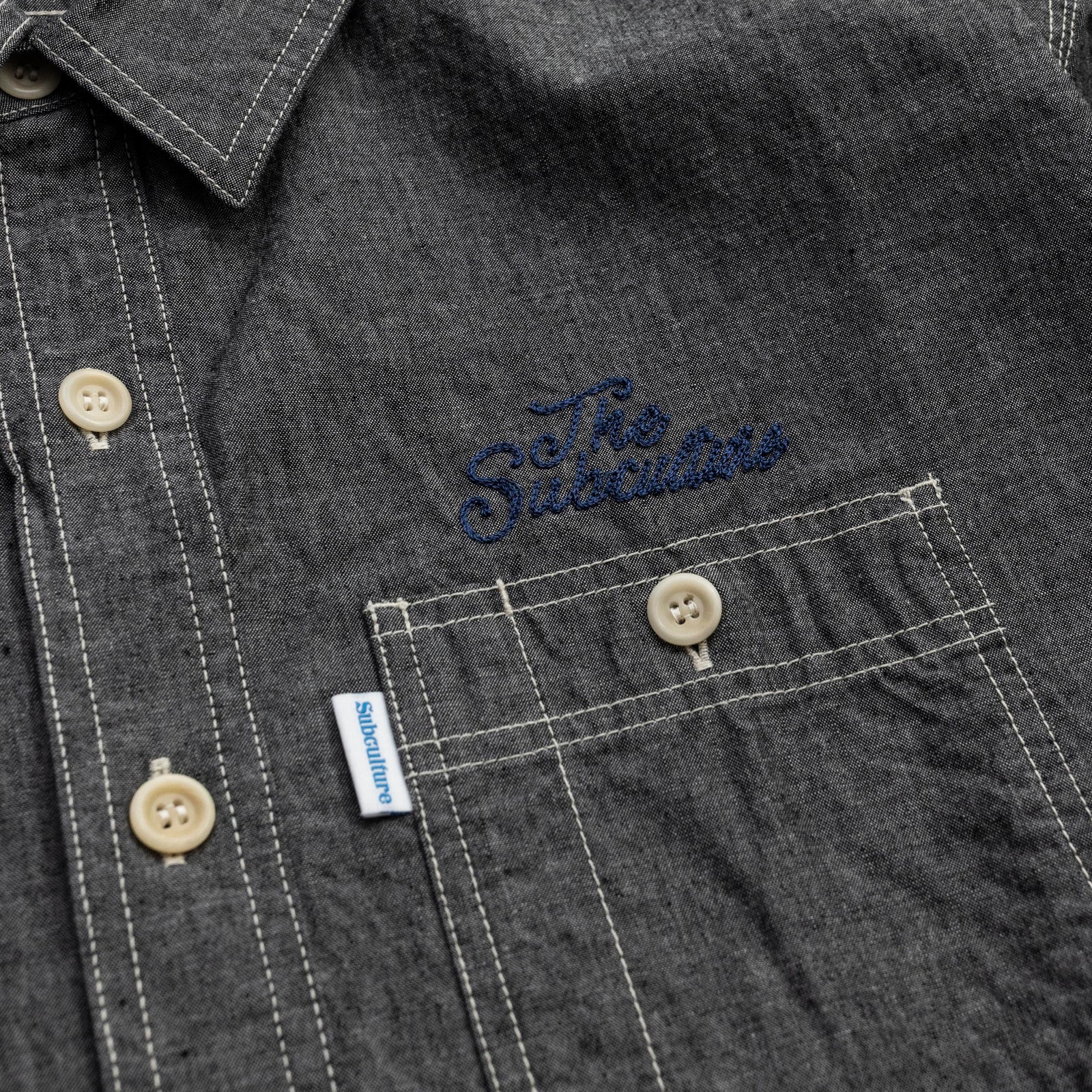 CHAMBRAY SHIRT / BLACK×BLUE刺繍 CHAMBRAY SHIRT / BLACK×BLUE刺繍 – SC WEB STORE