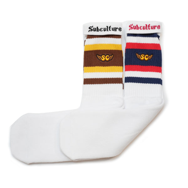 SC 2PACK SKATE SOX / YELLOW×BROWN NAVY×RED